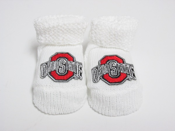 Ohio State University Branded NCAA Baby Booties<BR>White  w/Ohio State<br>(Click picture-FULL DETAILS)